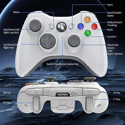 Gamrombo 2 Pack Replacement for Xbox 360 Controller, Wireless Controllers Gamepad Upgraded Joystick Compatible with 360 & Slim, Windows 11/10/8/7 PC Controller with Dual Shock, 2.5mm Audio Jack(White) [microsoft_xbox_360] - color: White+White