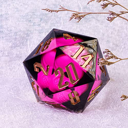 Cusdie Large 55mm D20 Dice with Sharp Edges, Giant D&D 20 Sided Dice for RPG, Table Games (Pink Skull) - color: Pink Skull
