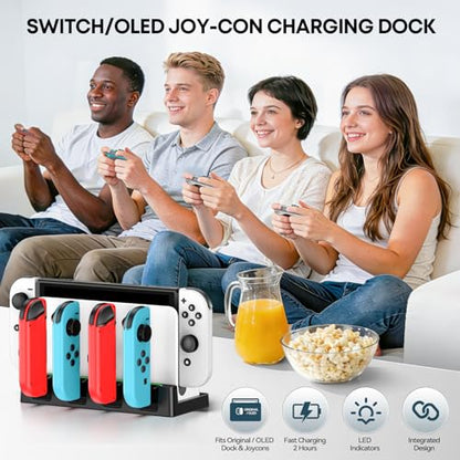 Switch Charging Dock for Joycons, Controller Charger Station for Nintendo Switch/OLED Model, 2 Hour Joycon Charger, Storage & Organization Charging Stand for TV Dock Station, for Mac Compatible Game - size: S-Black-Switch 1