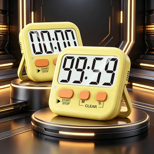 2 Pack Digital Timer for Kids Classroom Kitchen Timers for Cooking | w/ Battery, Easy to View, Alarm, Mute Mode, Count Down/Up, Magnetic, Kickstand, Hanging, Classroom Timer for Teacher Supplies - color: Yellow
