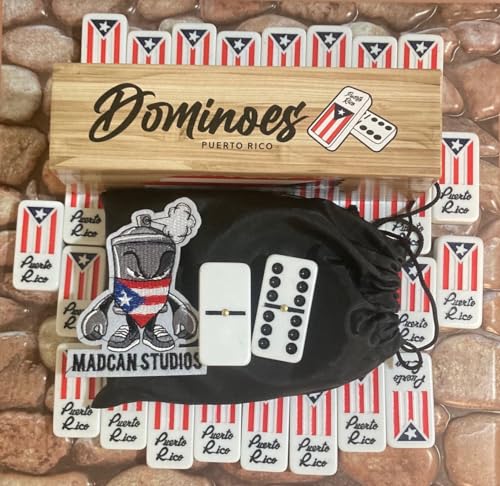 Puerto Rico Dominoes Set, Travel Bag No Wood Box Puerto Rican Domino Set, Boricua Style Accessories Double six Large Adult Size Dominos with Puerto Rico Flags
