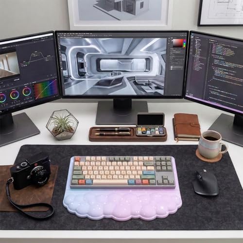 Computer Keyboard Stand Pad with Wrist Rest Purple Blue Cloud Keyboard Pad Support with Comfortable Galaxy Stars Wrist Pad Cute Girl Ergonomic Tilted Keyboard Riser Holder for Desktop Office Home - color: Cloud Purple Blue