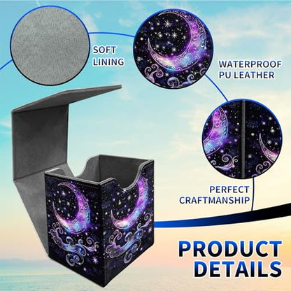 Purple Moon Card Deck Box, MTG Commander Deck Box Card Deck Case for Trading Cards, 100+ Sleeved Cards with PU Leather Magnetic Card Storage Box for TCG CCG Magic Cards - color: Card Deck Box-597