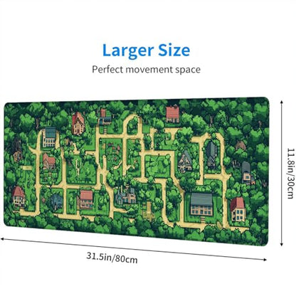 Game Map Gaming Mouse Pad Desk Pad Pixel Art Streets Buildings Grass Large Gaming Mouse Mat with Stitched Edges,Non-Slip Waterproof Rubber Base Mouse Mat 31.5"x11.8" - color: Game-map, size: 31.5" x 11.8"