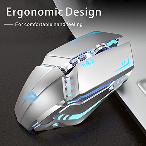TENMOS T12 Wireless Gaming Mouse Rechargeable, 2.4G Silent Optical Wireless Computer Mice with Changeable LED Light for Laptop PC, 7 Buttons, 3 Adjustable DPI (Silver) | 2.4GHz Optical, 7 Color LED Lights, Quiet Click,Side Buttons,3 Adjustable DPI,Ergonom