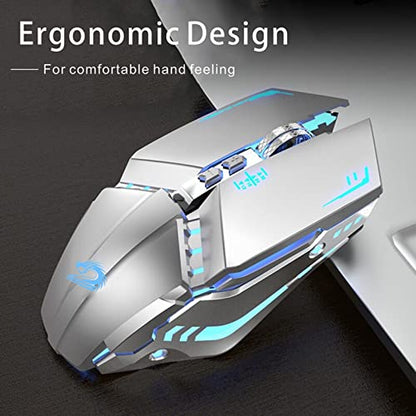 TENMOS T12 Wireless Gaming Mouse Rechargeable, 2.4G Silent Optical Wireless Computer Mice with Changeable LED Light for Laptop PC, 7 Buttons, 3 Adjustable DPI (Silver) | 2.4GHz Optical, 7 Color LED Lights, Quiet Click,Side Buttons,3 Adjustable DPI,Ergonom