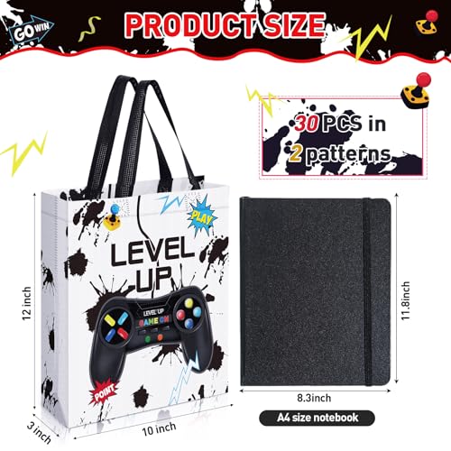 Sweetude 30 Pcs Video Game Gift Bag with Handle Game Party Supplies Reusable Gaming Neon Goody Bag, 2 Styles - style: Black, White