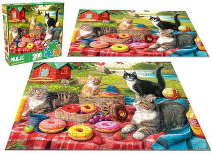 300 Piece Puzzles for Adults for Kids Clearance - Picnic Kittens and Donut | Donut Puzzle Gift for Kids - color: Picnic Kittens and Donut