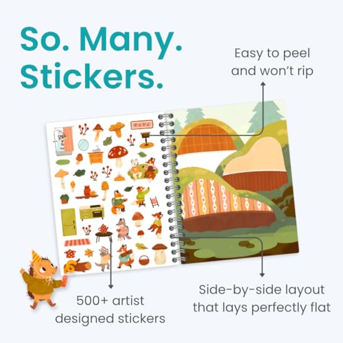 Cozy Homes of Furry Friends 500+ Sticker Book by Cupkin Fun Toddler Calendar Activity Coloring + Sticker Book, Road Trip Essentials, 12 Coloring Pages + Scenes for Ages 2–8 Years - color: Cozy Homes