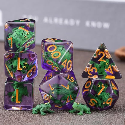 DND Resin Dice Set, Polyhedral D&D Frog Dice Inclusion Dice for Dungeons and Dragons MTG RPG (Frog) - color: Frog