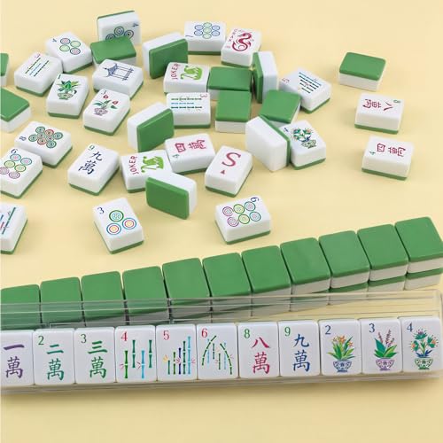 Soulchen Large 1.4" Green Houseplant American Mahjong Set, 168 Pcs Tiles | Engraved, with Tote Bag Dice Carry Pouch, Complete American Mahjong Set for Game Night Travel Vacation, Collection Gift - color: Green, size: Large 1.4''