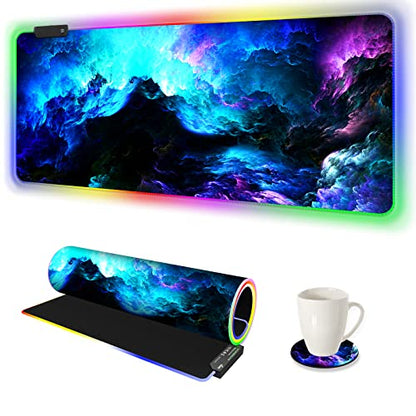 ARTSO RGB Gaming Mouse Pad Large, Extended LED Mouse Mat XXL 35.4x15.7 inch, 14 Lighting Modes, 2 Brightness, Non-Slip Rubber Base Mousepad Waterproof Keyboard Mat,Fantasy Nebula Sky - color: Fantasy Nebula Sky