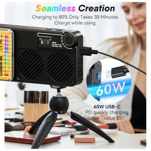 Moman Small LED Camera Light 40W, Full RGB Video Lights with Diffuser, App Control, 2500-9000K, CRI 97+, USB-C Fast Charging, Portable Photography Fill Light for Sony Canon Video Recording