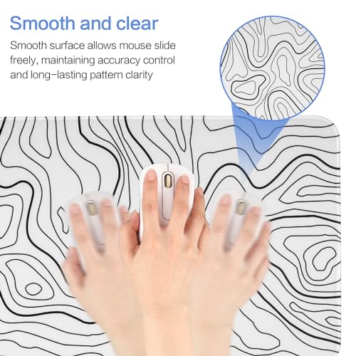 Large Gaming Mouse Pad, White Topographic Mousepad Desk Mat for Gaming Office, Long XL Mouse Pads Keyboard Pad Desk Pad for Computer Laptop 31.5''x11.8''