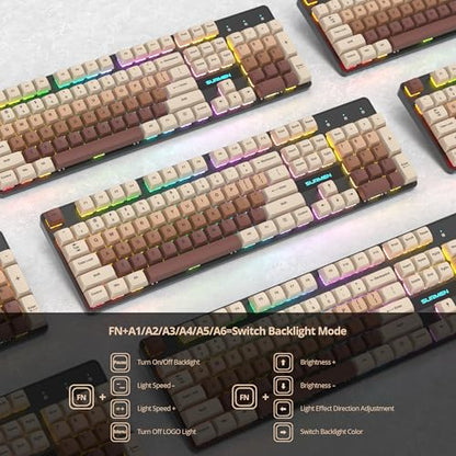 Full Size Mechanical Keyboard, Creamy Keyboard with Number Pad, 104 Keys Wired Gaming Keyboard with Red Switch, RGB Backlit for PC Laptop - color: Brown