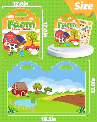 Walenced Reusable Sticker Book for Toddlers, Travel Stickers for Kids, Toddler Craft Activities Toys, Birthday Gifts for Boys & Girls - style: Farm