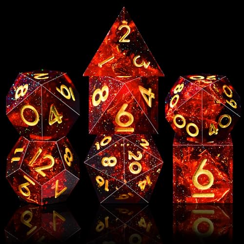 AUSTOR 7-Die DND Dice Set Handmade Sharp Edge Polyhedral Dice for Dungeons and Dragons RPG MTG Table Games（Flame Red） - color: Flame Red