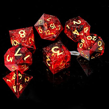 FugaCity Dice Set,Handmade Sharp Edge 7 Piece Resin Dice-Dungeon&Dragons Polyhedral Dice Set, D&D Dice Set with Gift Dice Case for RPG MTG Table Games - color: A- Fire & Black