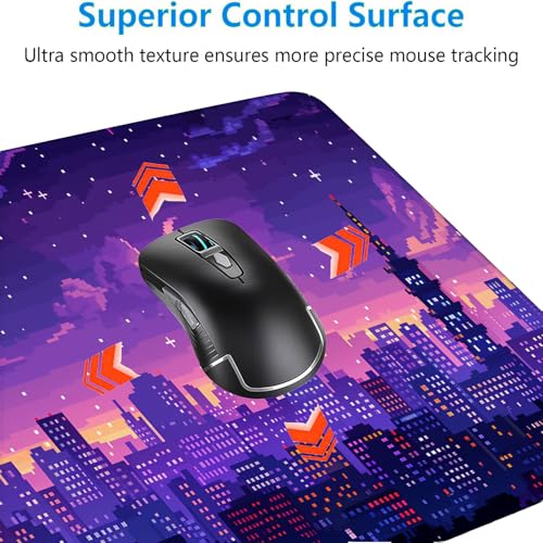 Japanese Anime Gaming Mouse Pad Pixel City Skyline Neon Large Gaming Mouse Mat with Stitched Edges,Non-Slip Waterproof Rubber Base Mous Mat 31.5"x11.8" Office Computer Keyboard Laptop Home - color: Japanese Anime_011, size: 11.8" x 31.5"