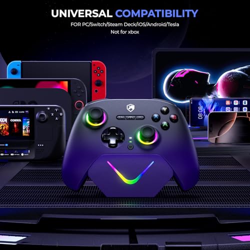 ECHTPower Upgrated PC Gaming Controller TMR Hall Effect Joysticks Anti-Drift & Dual Triggers, 1000Hz Polling Rate, Turbo & Vibration, Programmable Buttons for PC/Switch/Switch 2/iOS/Android with Charging Dock - color: Black Purple