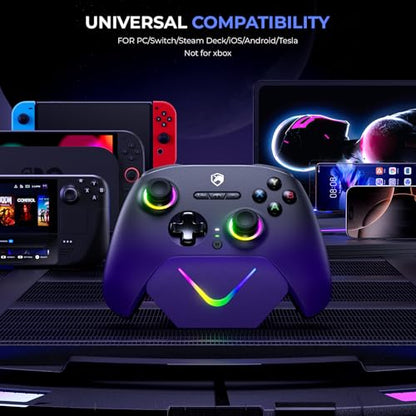 ECHTPower Upgrated PC Gaming Controller TMR Hall Effect Joysticks Anti-Drift & Dual Triggers, 1000Hz Polling Rate, Turbo & Vibration, Programmable Buttons for PC/Switch/Switch 2/iOS/Android with Charging Dock - color: Black Purple