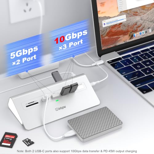 Docking Station 3 Monitors, intpw 13 in 1 USB C Docking Station with 8K DP + 2 HDMI 4K@60Hz, 10Gbps USB A/C, 2 PD 45W, RJ45, SD/TF, Audio, 65W Adapter+3.9FT Cable, Powered USB C Hub for Mac, Dell, HP