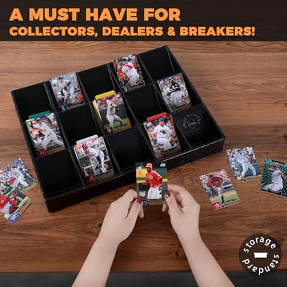 2 Pack Card Sorting Tray - Stackable Trading Cards Organizer, 15-Compartment Playing Organizing Tool - Sorter for Raw, Sleeved and Toploaders, Includes Label Dividers