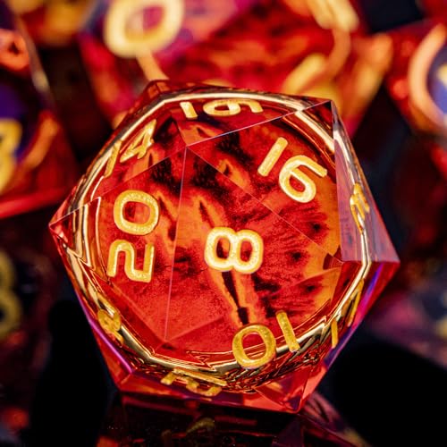 Magic Golden Ring DND Dice Set Sharp Edge Red Gaze Eye Resin Dice with Box, for use with RPG D&D Tabletop Games Lord D and D Polyhedral Dice Set - color: Ring -Eye-red