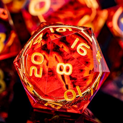 Magic Golden Ring DND Dice Set Sharp Edge Red Gaze Eye Resin Dice with Box, for use with RPG D&D Tabletop Games Lord D and D Polyhedral Dice Set - color: Ring -Eye-red