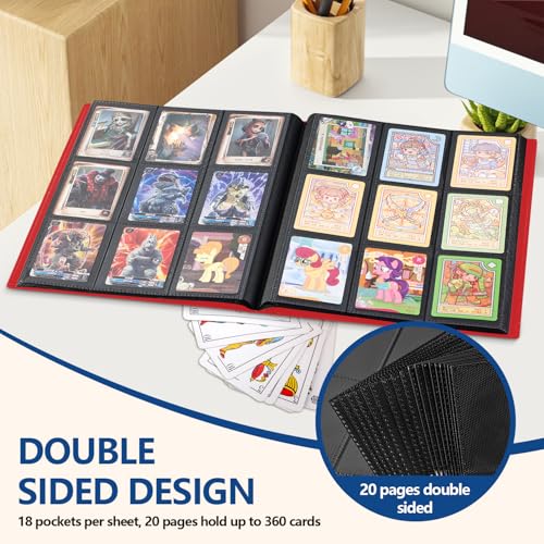 Card Binder, EDUDIIU 9 Pockets Premium Trading Card Binders, Cards Collection Binder Album, Side Loading Yugioh Holder Book for Sport, Football, Baseball Collector - Red - color: Red