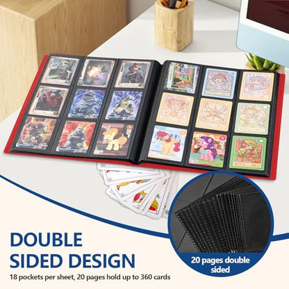 Card Binder, EDUDIIU 9 Pockets Premium Trading Card Binders, Cards Collection Binder Album, Side Loading Yugioh Holder Book for Sport, Football, Baseball Collector - Red - color: Red