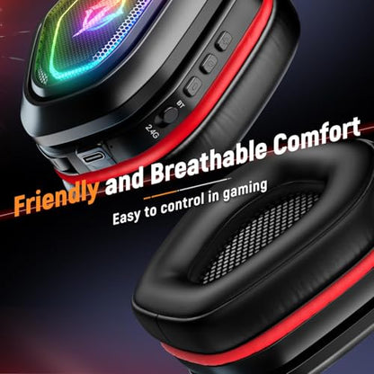 Ozeino 2.4GHz Gaming Headset Wireless with Flip Mic for Ps5, Ps4, PC, Gaming Headphones with USB-A & USB-C Transmitter, 40Hr Battery Gamer Headset for Laptop, Mobile, Mac - color: Red