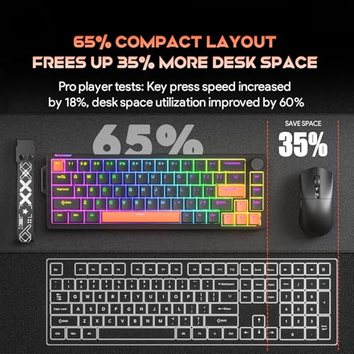 x FURYCUBE 68% Mechanical Gaming Keyboard with RGB Backlit, Wired Keyboard Volume Knob Gasket Mount with PBT Keycaps,Pre-lubed Linear Switches, Hot-Swap Creamy Keyboard, for FPS Games - color: Black+Orange
