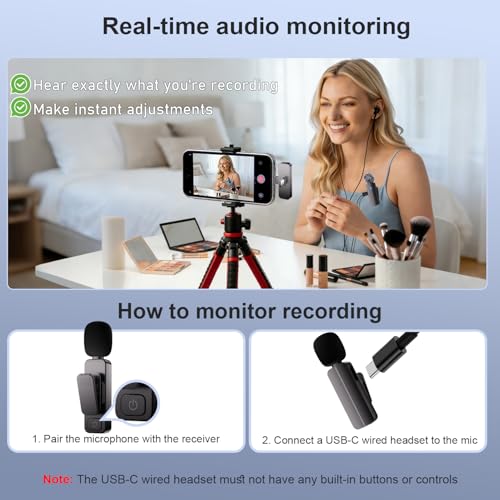 2-Pack Wireless Mini Lavalier Lapel Microphone for iPhone,Android Phone(2 in 1) w/ Case - 65ft Cordless Clip on Dual Mics with Noise Reduction 6H Working Time for Video Recording Vlogging, YouTube