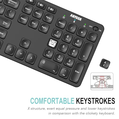 Arteck Universal Backlit 7-Colors & Adjustable Brightness Multi-Device Full Size Wireless Bluetooth Keyboard for Windows, iOS, iPad OS, Android, Computer Desktop Laptop Surface Tablet Smartphone
