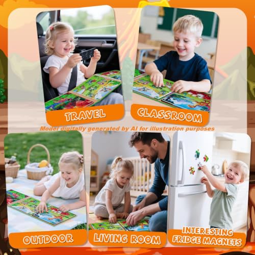 3 in 1 Magnetic Dinosaur Puzzles for Kids Ages 3-5, 3x20 Pieces Puzzles for Toddlers 4-6, Car Airplane Road Trip Activities Magnet Games Toys for 3 4 5 6 Year Old Boys - style: Dinosaurs 60Pcs