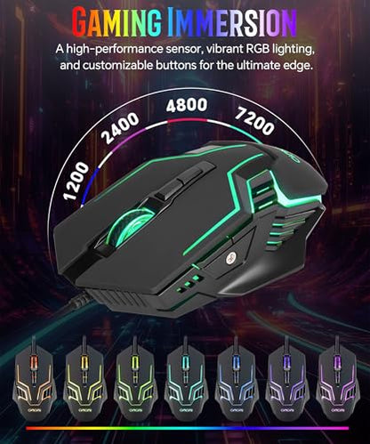 PC Gaming Keyboard and Mouse Combo Wired with Backlit, RGB Light up Mouse | 10 Extra Multimedia Buttons, 19 Anti-ghosting Keys, Waterproof, 7200 DPI Programmable Gaming Mouse with Software for PS5 Xbox