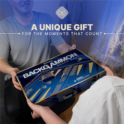 Large Blue Backgammon Sets for Adults - Classic Board Games for 2 Players Adults and Kids - Premium Backgammon Set 15 Inch Board and 32 Backgammon Pieces in Quality PU Leather Case - style: Premium Blue