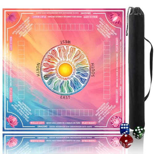 Pittera Mahjong mat for Table/31.5inch/American Mahjong Table Cloth with Rules mats withDrawstring Bag, Noise ReductionAnti-Slip Game mat for Table, forMahiona/PokerBoard Games/Card Games/Dominoes - color: Gradual Rainbow