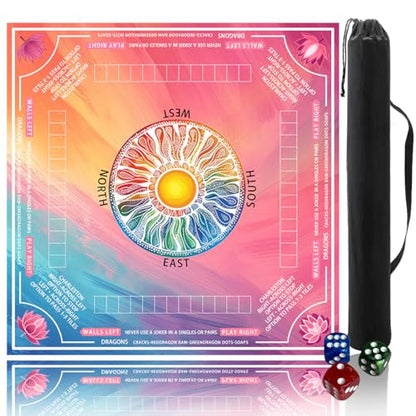Pittera Mahjong mat for Table/31.5inch/American Mahjong Table Cloth with Rules mats withDrawstring Bag, Noise ReductionAnti-Slip Game mat for Table, forMahiona/PokerBoard Games/Card Games/Dominoes - color: Gradual Rainbow
