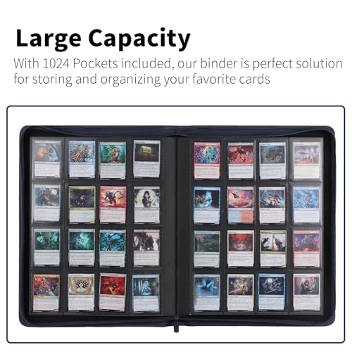Snekdy premium 1024-pocket trading card binder, 16-pocket cards album, waterproof PU-leather Cover album with side loading, holds gaming, baseball, basketball & sports cards (Blue) - color: Blue