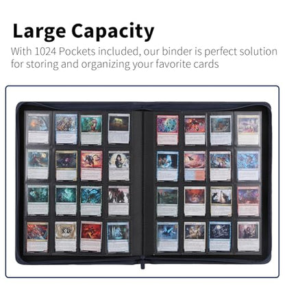 Snekdy premium 1024-pocket trading card binder, 16-pocket cards album, waterproof PU-leather Cover album with side loading, holds gaming, baseball, basketball & sports cards (Blue) - color: Blue
