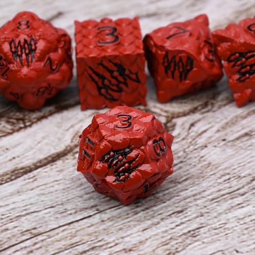 Dragon Scale Metal Dice Set-Dragon Claw,with Gift Metal Box for TTRPG Tabletop Gaming,Dungeon Masters,RPG Adventures(Red) - color: Red