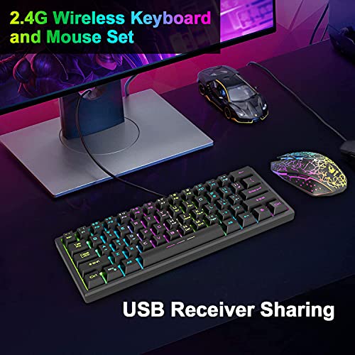 60% Mechanical Gaming Keyboard Mini 68 Keys Anti-Ghosting Wired Type C Chroma RGB 18 Backlit Effects,Lightweight Gaming Mosue 6400DPI Honeycomb Optical,128 PBT Pudding Keycaps for PC Gamers(White)