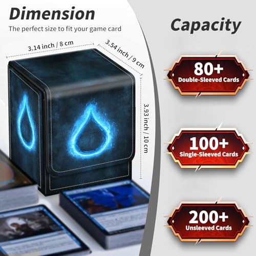 BVDIKMI Card Deck Box for MTG, Card Storage Box Fits 100+ Single Sleeved Cards, PU Leather Strong Magnet Card Deck Case Holder for Magic Commander TCG CCG, Black Drop - color: Black Drop