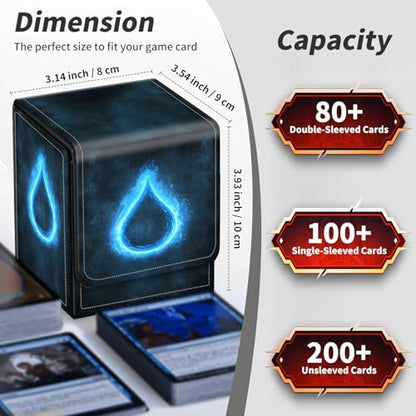 BVDIKMI Card Deck Box for MTG, Card Storage Box Fits 100+ Single Sleeved Cards, PU Leather Strong Magnet Card Deck Case Holder for Magic Commander TCG CCG, Black Drop - color: Black Drop