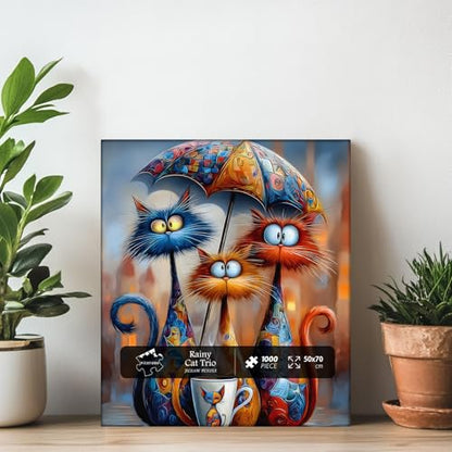 Cat Jigsaw Puzzles 1000 Pieces, PICKFORU Funny Kitten Puzzle for Adults Umbrella, Hard Cute Animal Art Theme as Home Decor