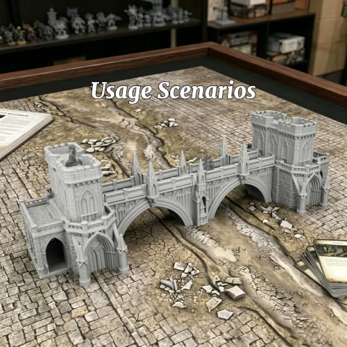 Fantasy Building Modular Castle Bridge Terrain 25mm for Tabletop Games | 1:64 Scale Large Modular Castle Bridge with Towers, Multi-Part Design, Easy Press-Fit Assembly for RPG Campaigns, Wargames
