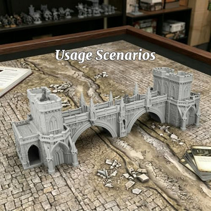 Fantasy Building Modular Castle Bridge Terrain 25mm for Tabletop Games | 1:64 Scale Large Modular Castle Bridge with Towers, Multi-Part Design, Easy Press-Fit Assembly for RPG Campaigns, Wargames