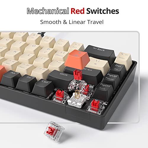 Fogruaden RGB Wired 60% Percent Keyboard Mechanical, 68 Keys Gaming Keyboard 60 Percent with Red Switch, Small Compact Mechanical Keyboard for Win/Mac Laptop PC Gamer (Carbon/68) - color: Red Switch/68Carbon